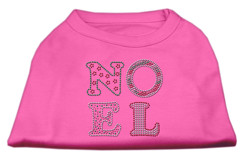 A festive Christmas shirt for dogs and cats featuring rhinestones spelling 'Noel', showcasing a soft fabric blend in a vibrant design.