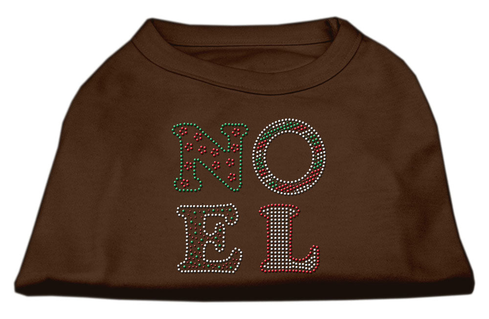 A festive Christmas shirt for dogs and cats featuring rhinestones spelling 'Noel', showcasing a soft fabric blend in a vibrant design.