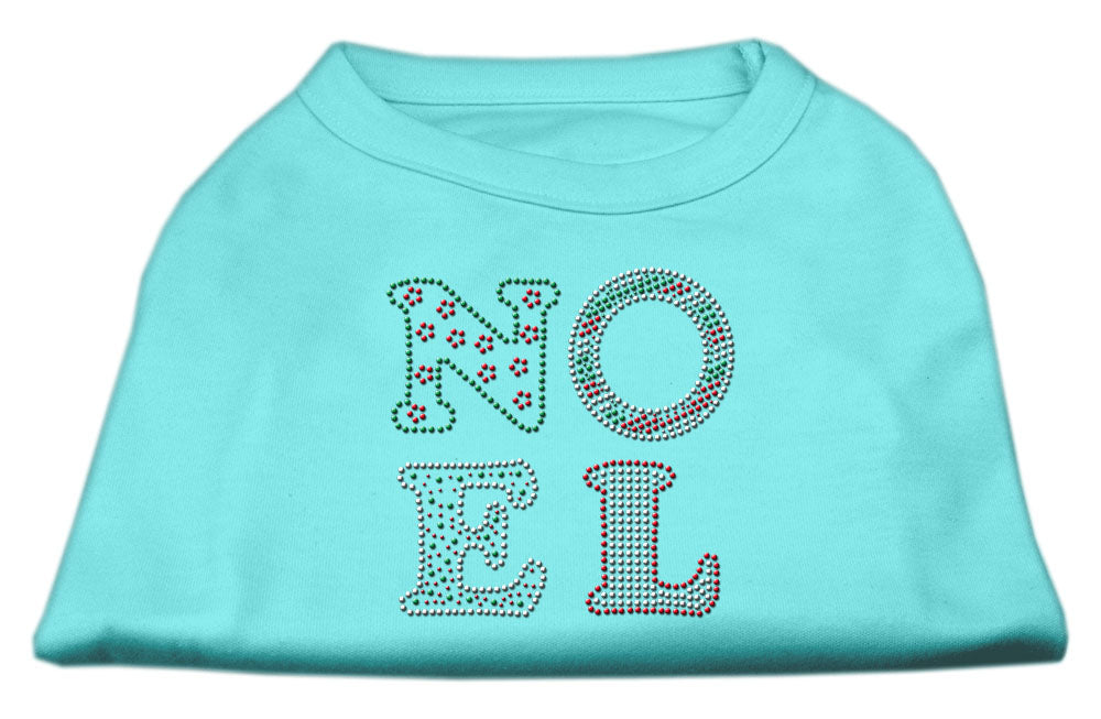 A festive Christmas shirt for dogs and cats featuring rhinestones spelling 'Noel', showcasing a soft fabric blend in a vibrant design.