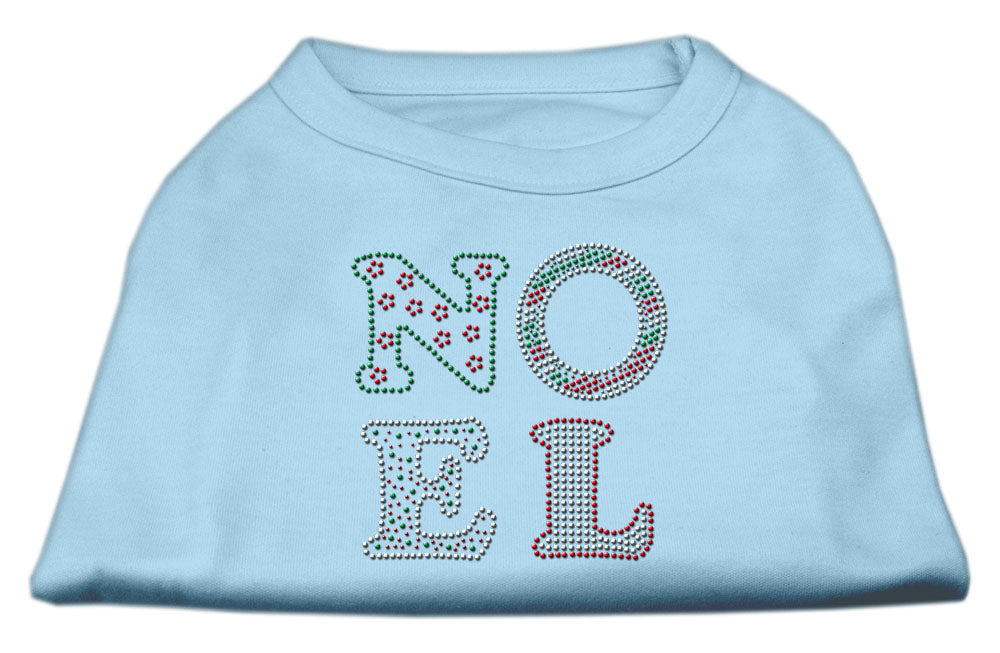 A festive Christmas shirt for dogs and cats featuring rhinestones spelling 'Noel', showcasing a soft fabric blend in a vibrant design.
