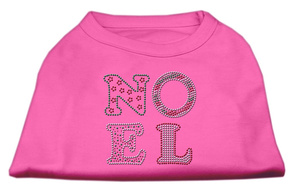 A festive Christmas shirt for dogs and cats featuring rhinestones spelling 'Noel', showcasing a soft fabric blend in a vibrant design.