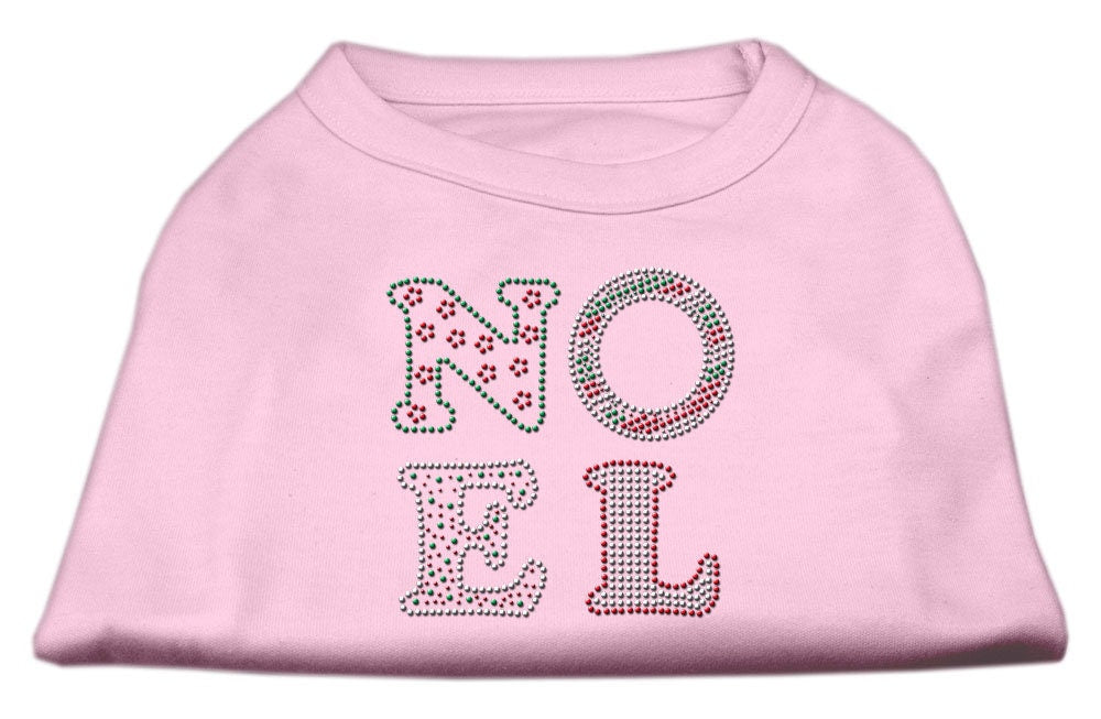 A festive Christmas shirt for dogs and cats featuring rhinestones spelling 'Noel', showcasing a soft fabric blend in a vibrant design.