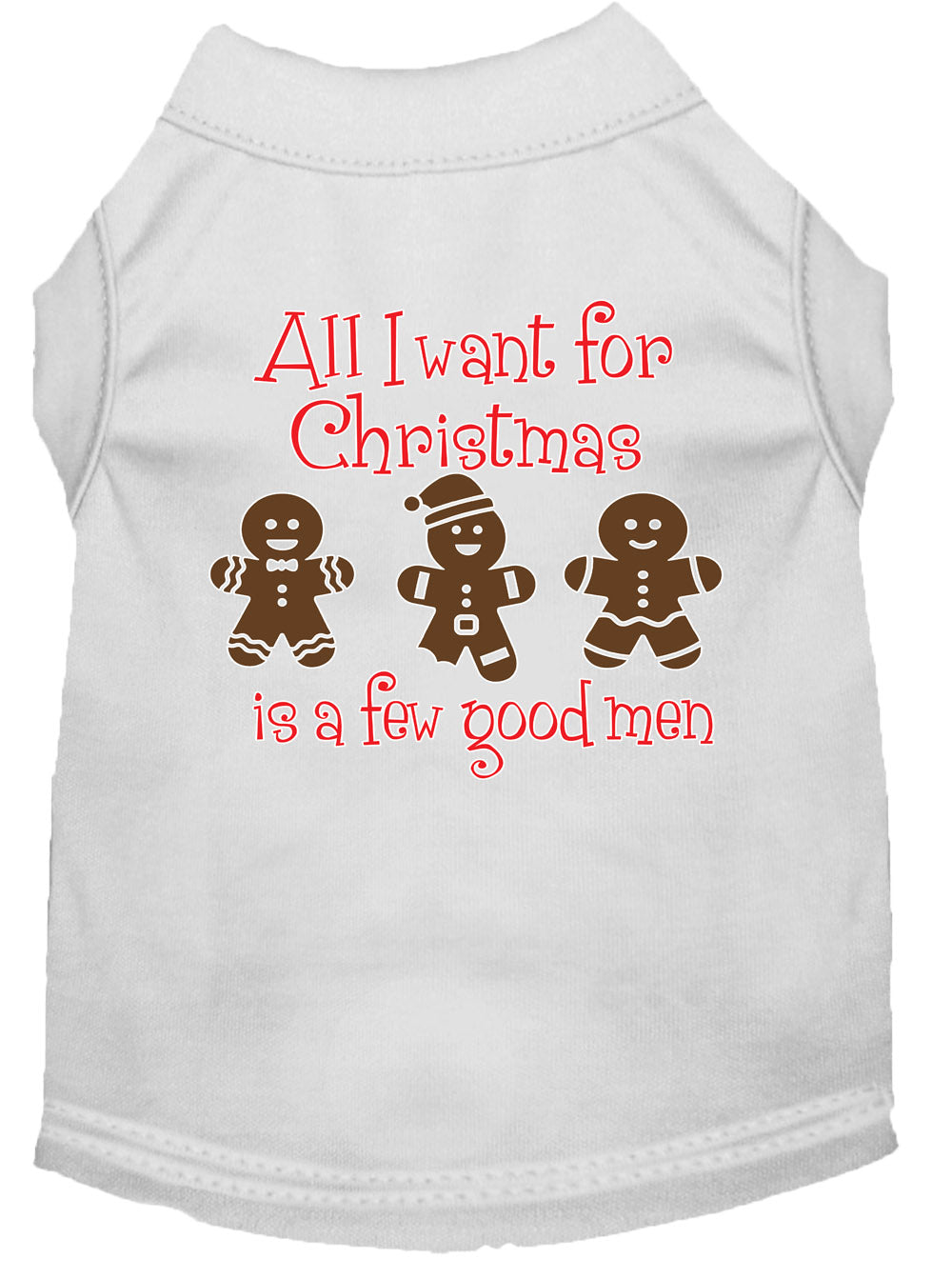 A festive Christmas shirt for dogs and cats, featuring the text 'All I Want For Christmas Is A Few Good Men', made from soft cotton and polyester blend.