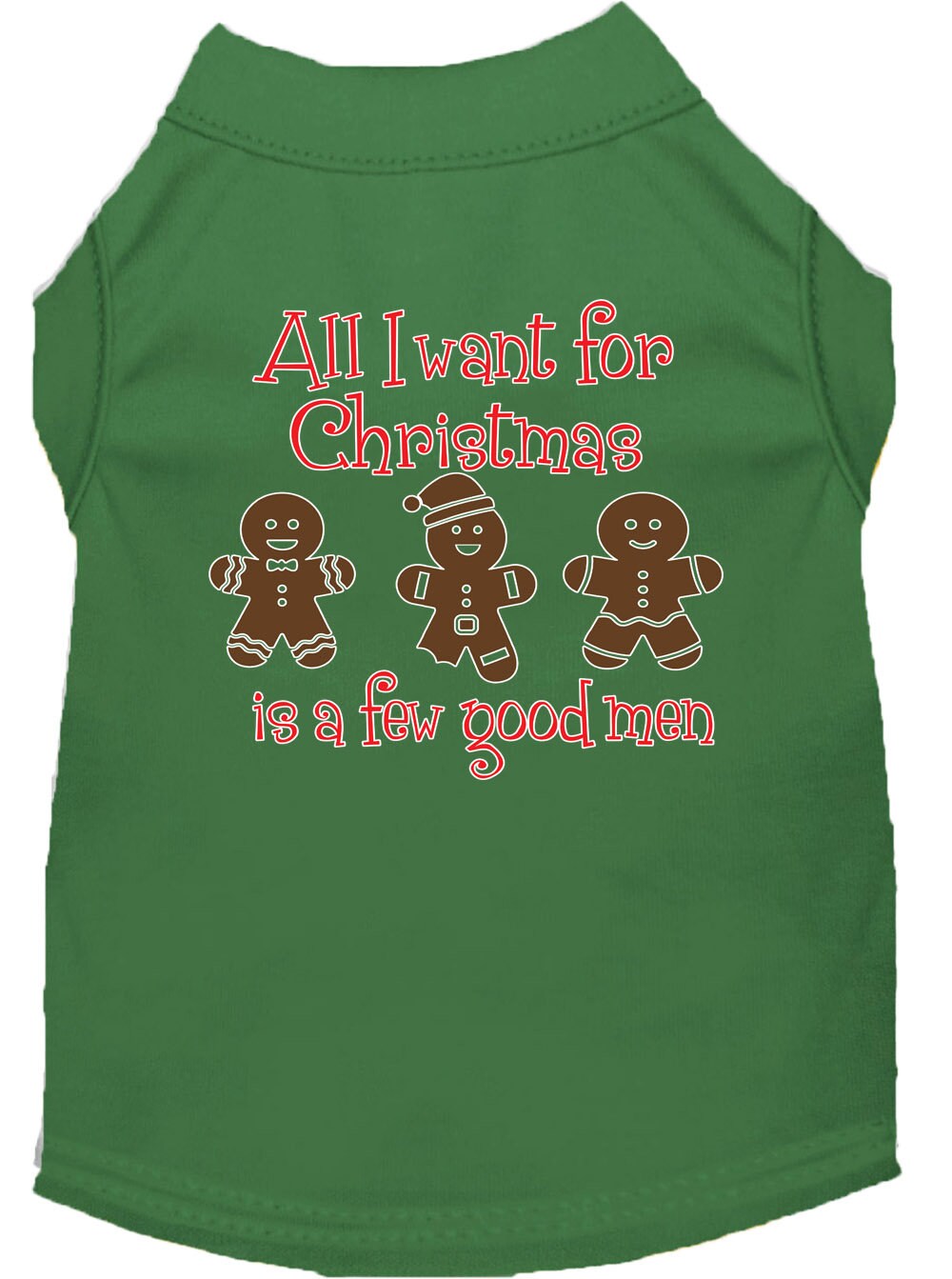 A festive Christmas shirt for dogs and cats, featuring the text 'All I Want For Christmas Is A Few Good Men', made from soft cotton and polyester blend.