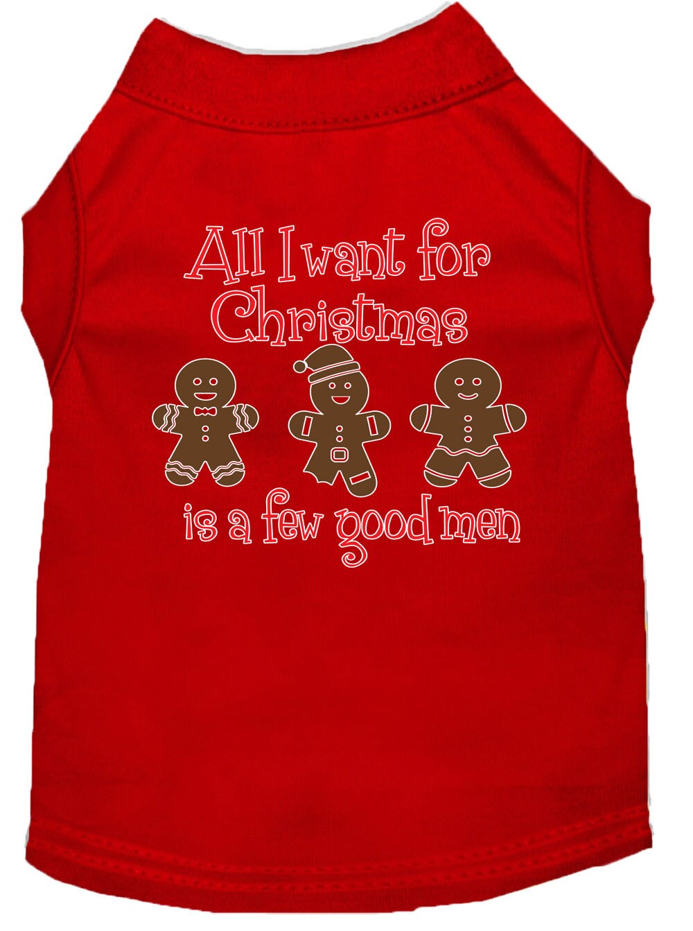 A festive Christmas shirt for dogs and cats, featuring the text 'All I Want For Christmas Is A Few Good Men', made from soft cotton and polyester blend.