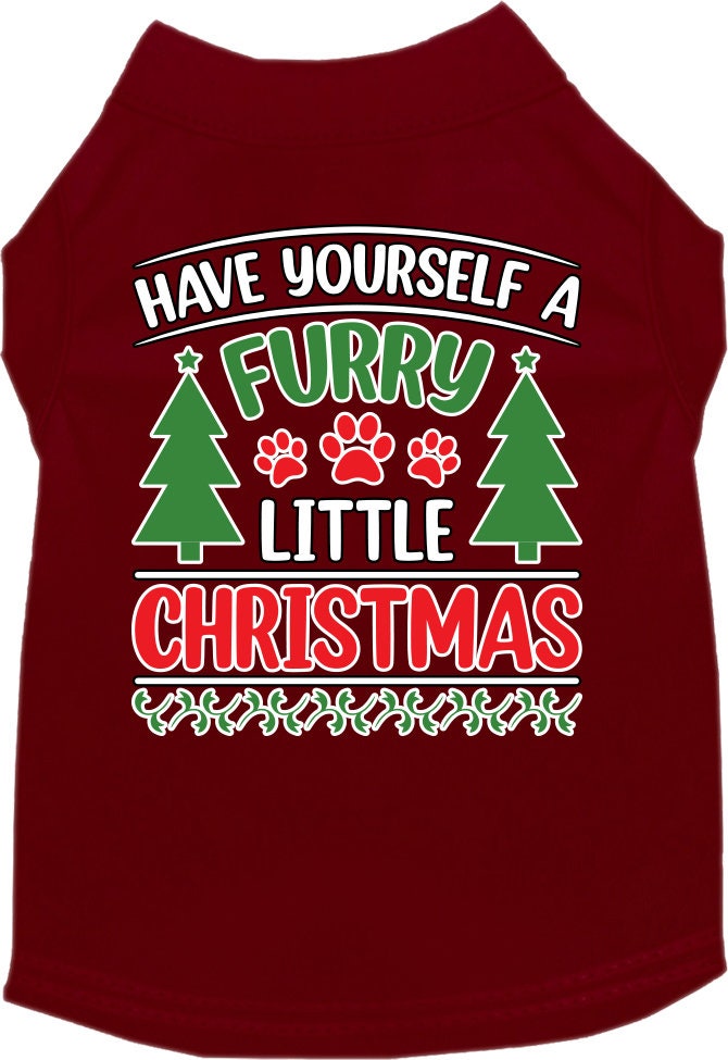 A festive Christmas shirt for dogs and cats, featuring the phrase 'Have Yourself A Furry Little Christmas' in vibrant colors, perfect for holiday celebrations.