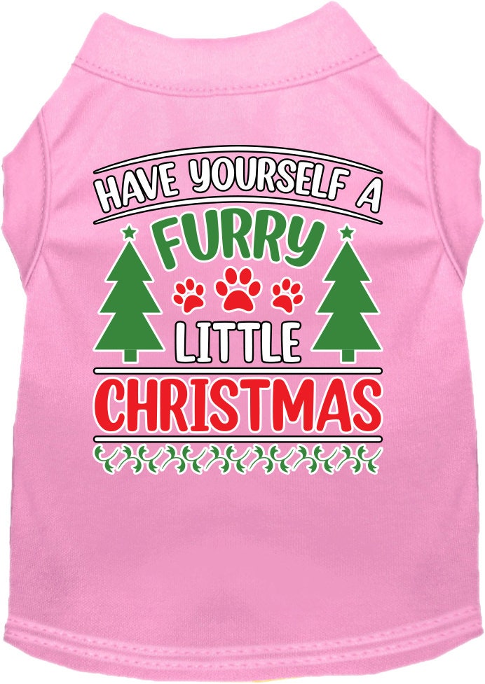 A festive Christmas shirt for dogs and cats, featuring the phrase 'Have Yourself A Furry Little Christmas' in vibrant colors, perfect for holiday celebrations.