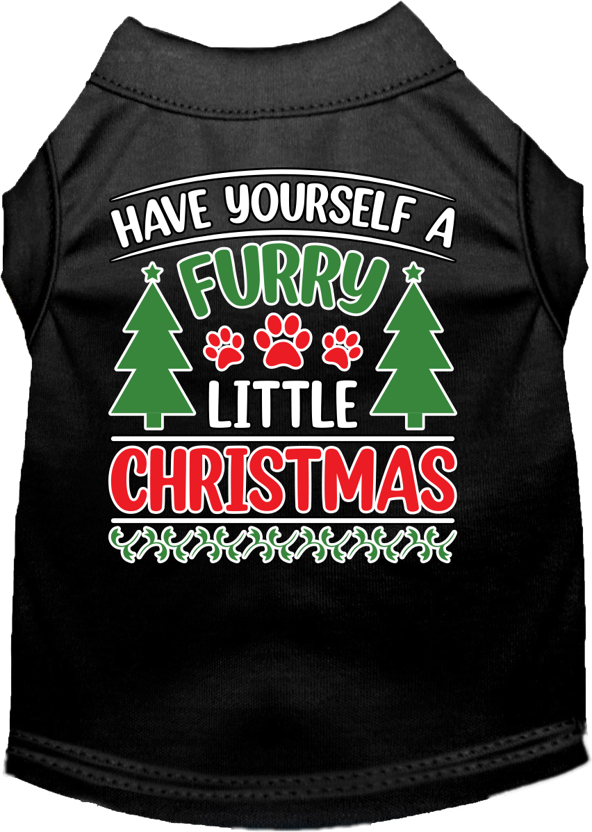 A festive Christmas shirt for dogs and cats, featuring the phrase 'Have Yourself A Furry Little Christmas' in vibrant colors, perfect for holiday celebrations.