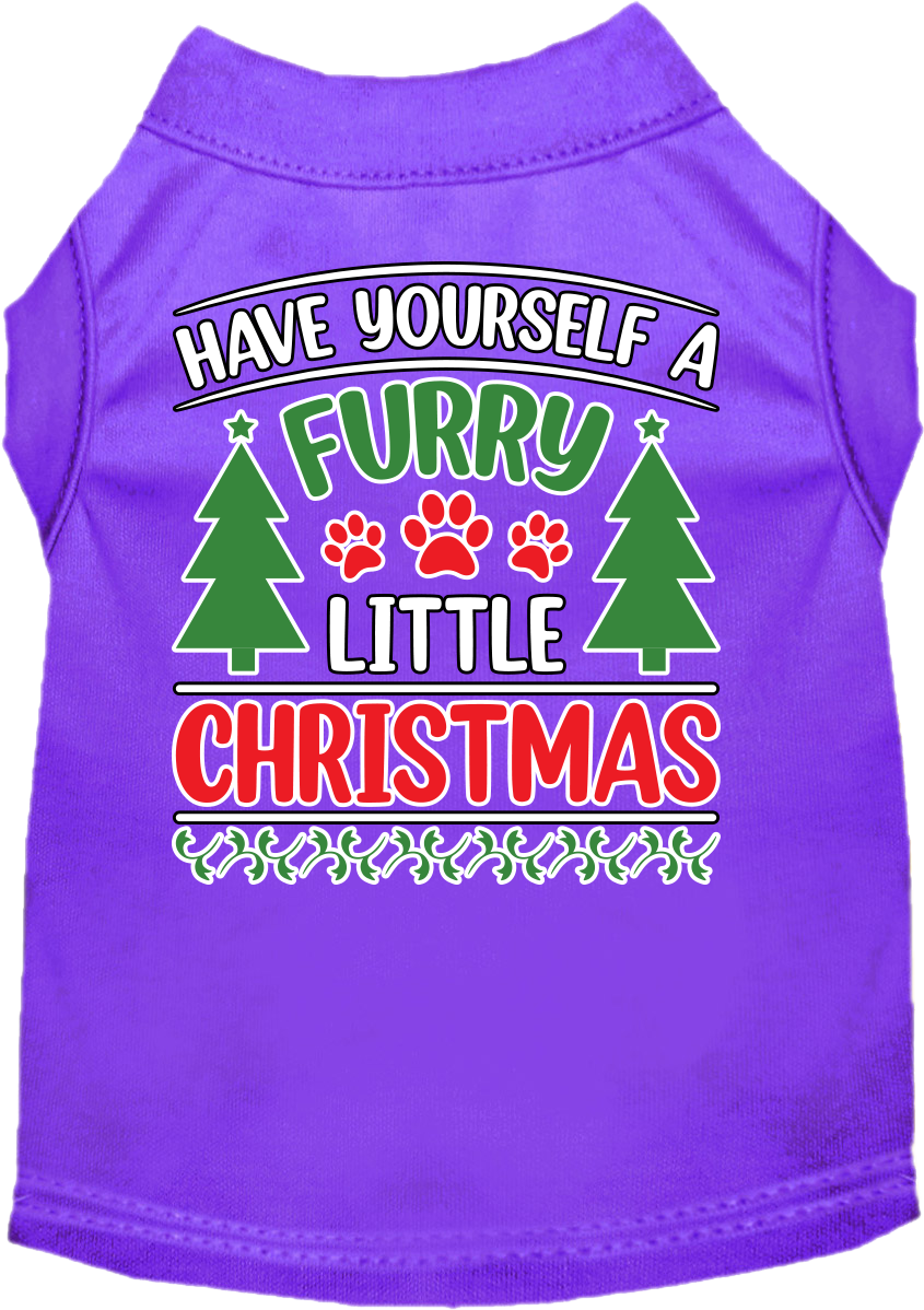 A festive Christmas shirt for dogs and cats, featuring the phrase 'Have Yourself A Furry Little Christmas' in vibrant colors, perfect for holiday celebrations.