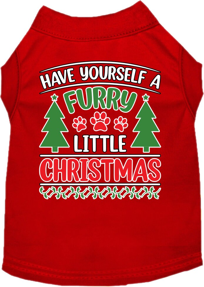 A festive Christmas shirt for dogs and cats, featuring the phrase 'Have Yourself A Furry Little Christmas' in vibrant colors, perfect for holiday celebrations.