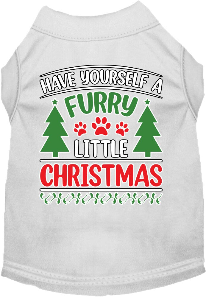 A festive Christmas shirt for dogs and cats, featuring the phrase 'Have Yourself A Furry Little Christmas' in vibrant colors, perfect for holiday celebrations.