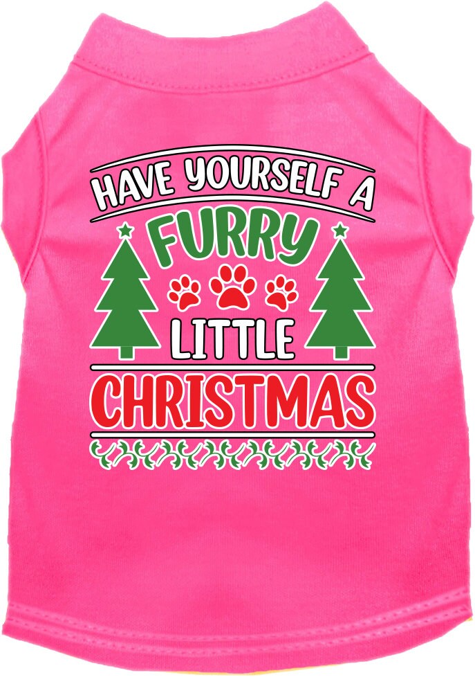 A festive Christmas shirt for dogs and cats, featuring the phrase 'Have Yourself A Furry Little Christmas' in vibrant colors, perfect for holiday celebrations.