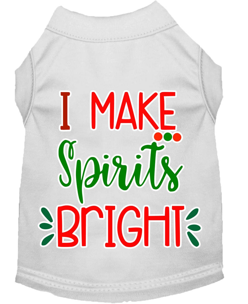 A festive Christmas shirt for dogs and cats, featuring the phrase 'I Make Spirits Bright', made from soft cotton and polyester blend.