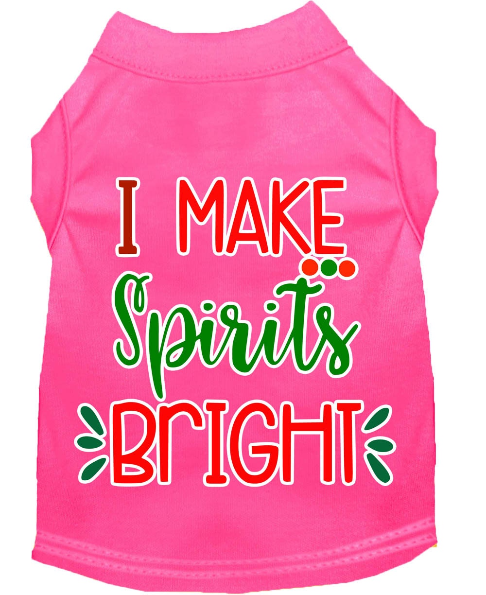 A festive Christmas shirt for dogs and cats, featuring the phrase 'I Make Spirits Bright', made from soft cotton and polyester blend.
