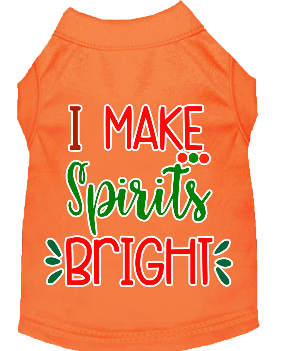 A festive Christmas shirt for dogs and cats, featuring the phrase 'I Make Spirits Bright', made from soft cotton and polyester blend.