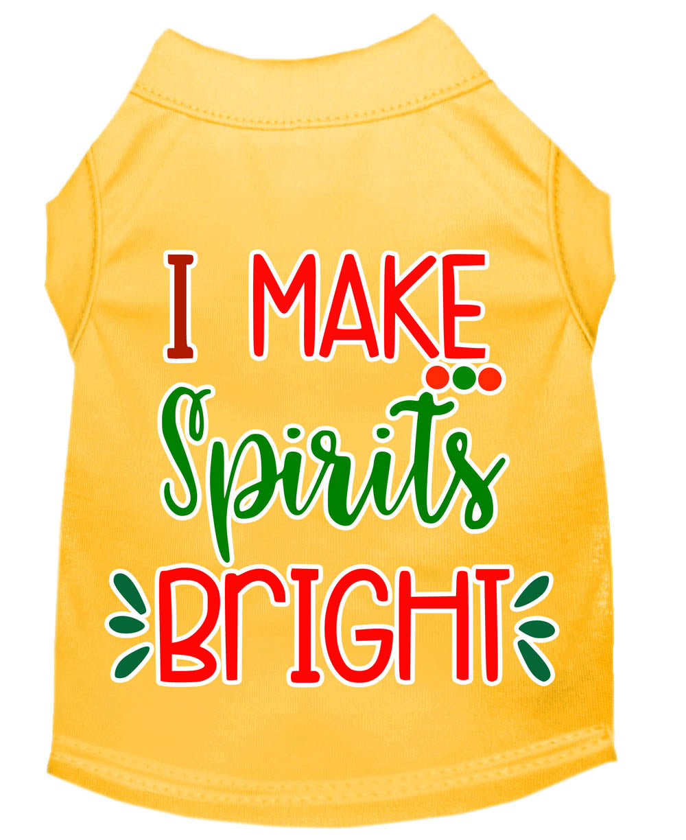 A festive Christmas shirt for dogs and cats, featuring the phrase 'I Make Spirits Bright', made from soft cotton and polyester blend.