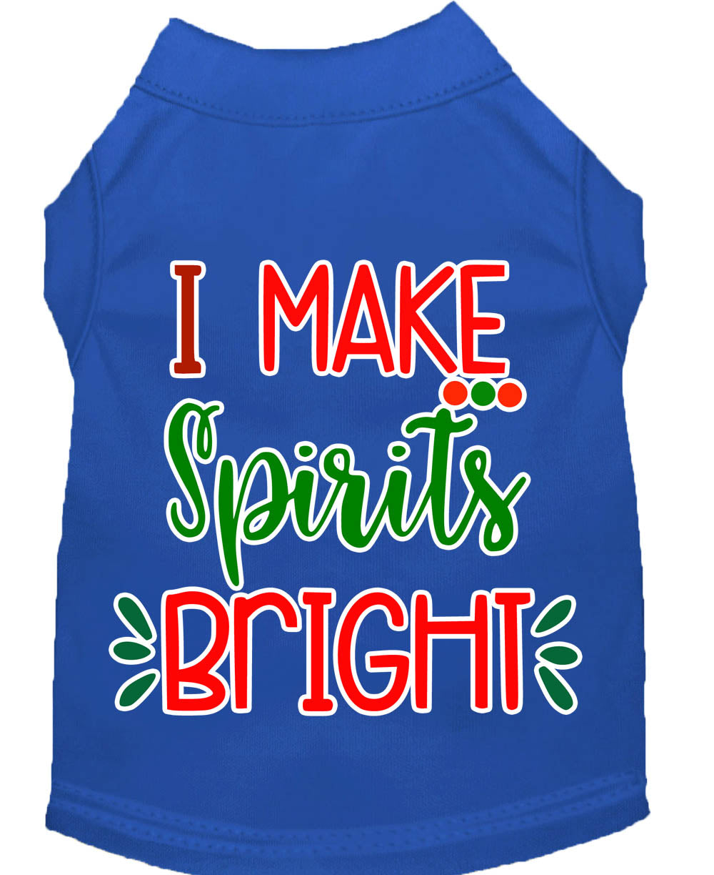 A festive Christmas shirt for dogs and cats, featuring the phrase 'I Make Spirits Bright', made from soft cotton and polyester blend.