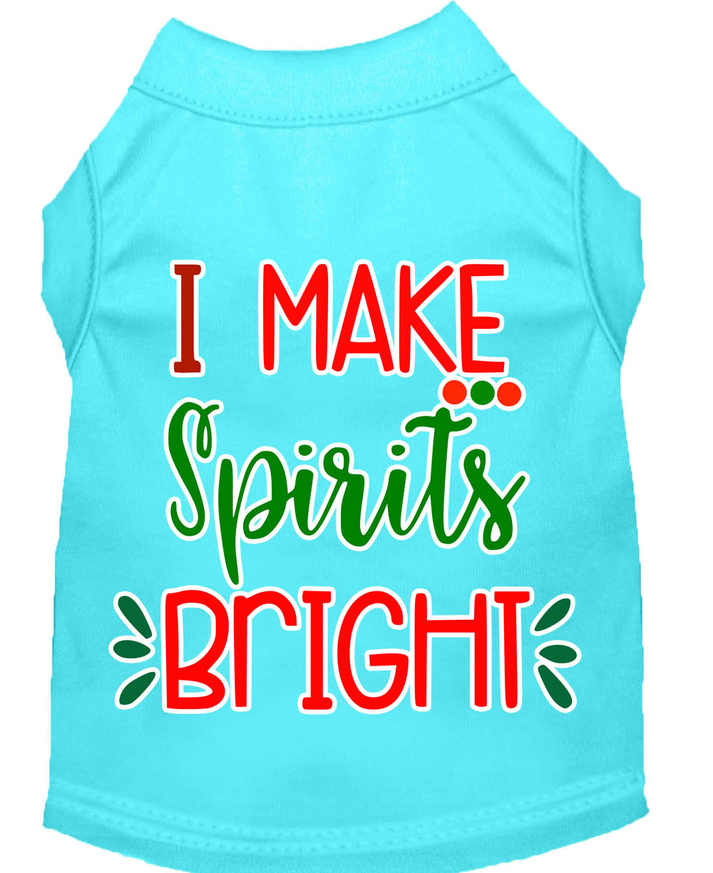 A festive Christmas shirt for dogs and cats, featuring the phrase 'I Make Spirits Bright', made from soft cotton and polyester blend.