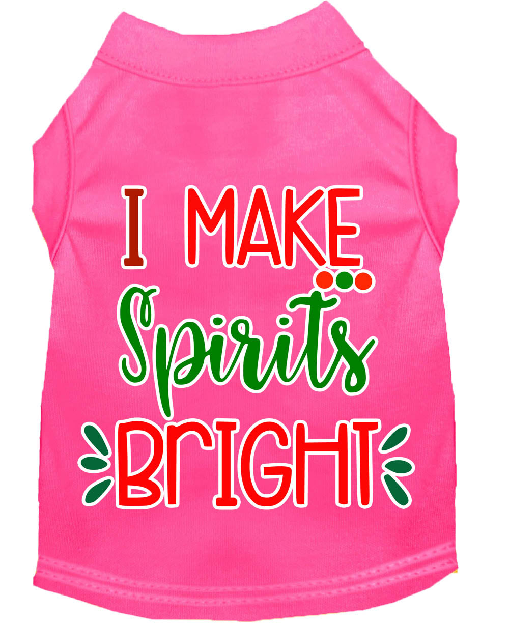 A festive Christmas shirt for dogs and cats, featuring the phrase 'I Make Spirits Bright', made from soft cotton and polyester blend.