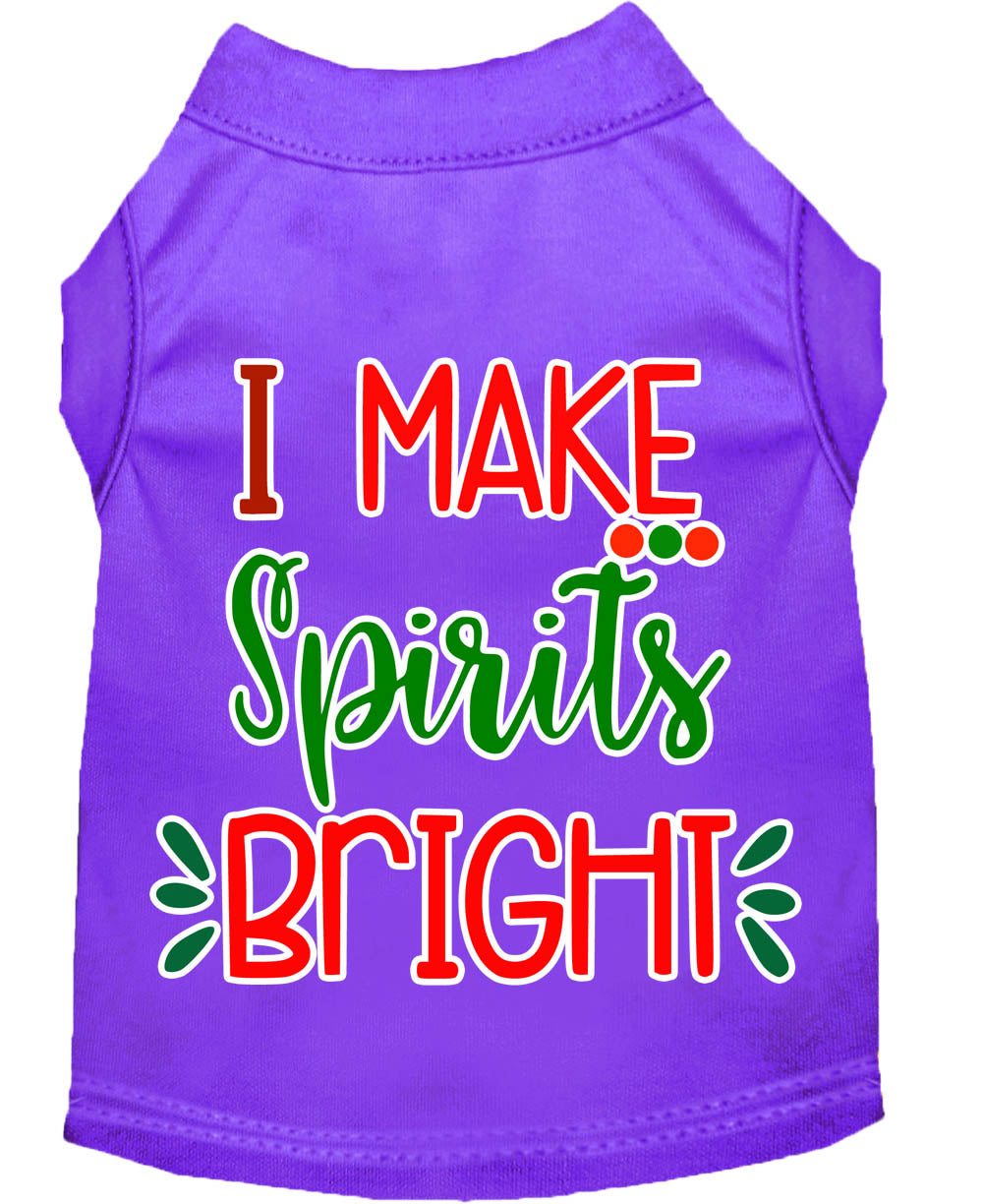 A festive Christmas shirt for dogs and cats, featuring the phrase 'I Make Spirits Bright', made from soft cotton and polyester blend.