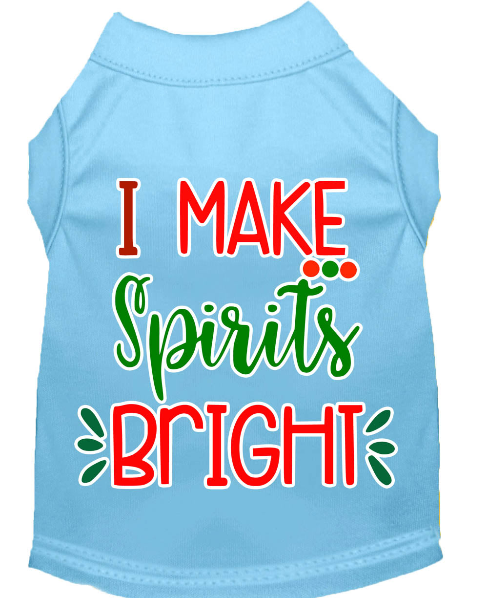 A festive Christmas shirt for dogs and cats, featuring the phrase 'I Make Spirits Bright', made from soft cotton and polyester blend.
