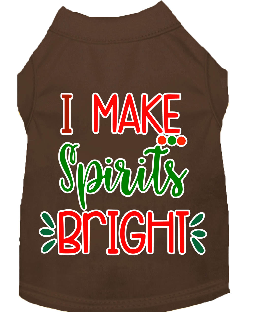A festive Christmas shirt for dogs and cats, featuring the phrase 'I Make Spirits Bright', made from soft cotton and polyester blend.