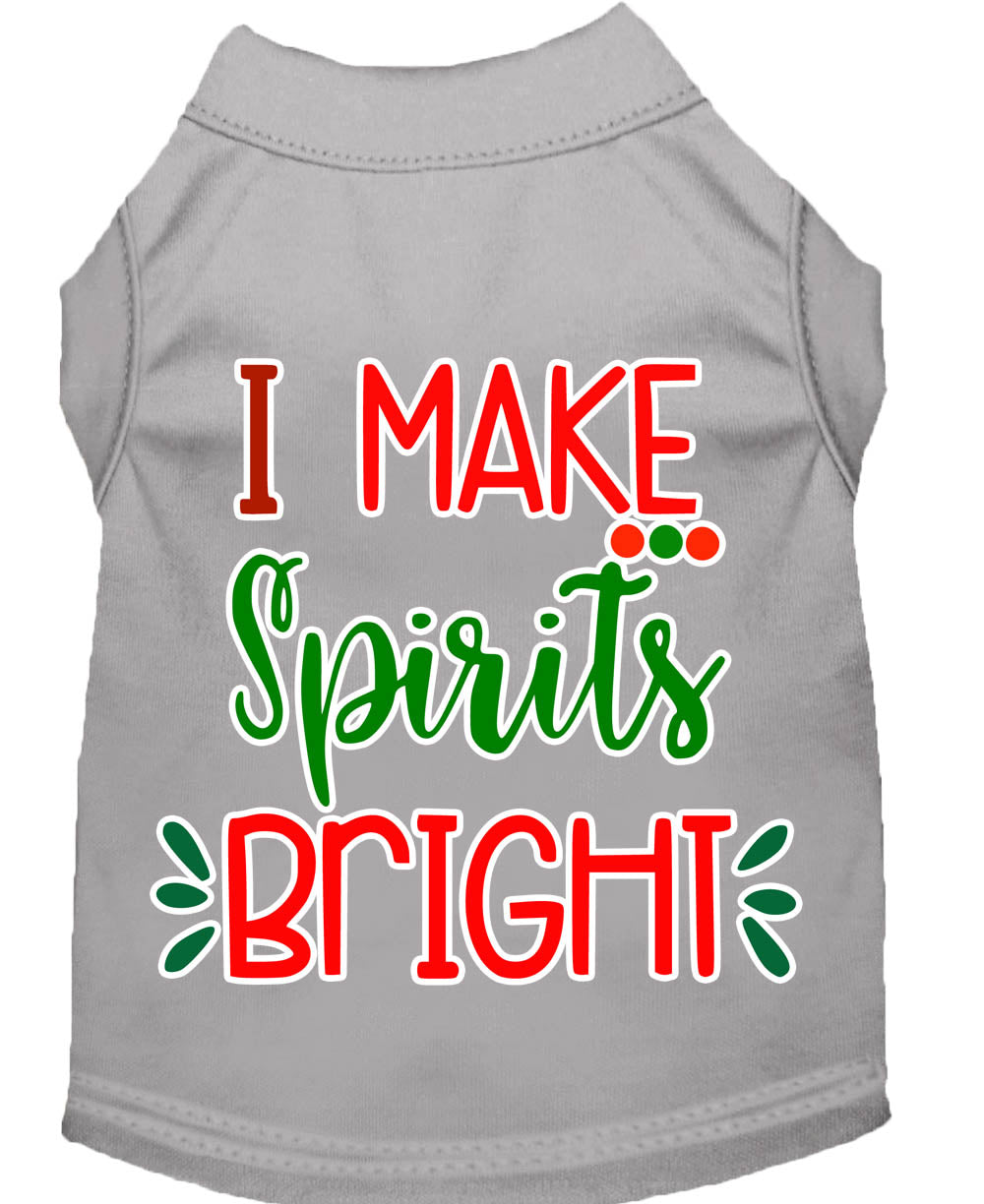 A festive Christmas shirt for dogs and cats, featuring the phrase 'I Make Spirits Bright', made from soft cotton and polyester blend.