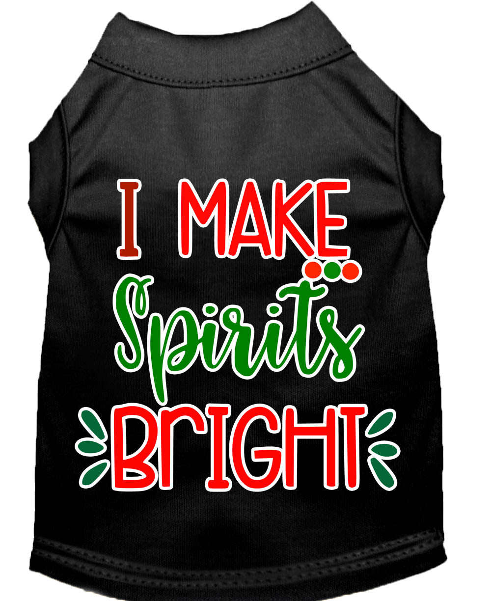 A festive Christmas shirt for dogs and cats, featuring the phrase 'I Make Spirits Bright', made from soft cotton and polyester blend.