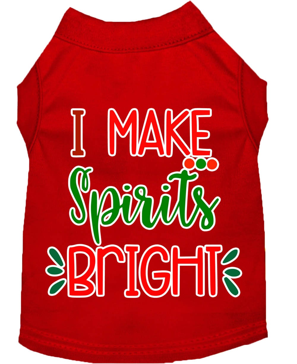 A festive Christmas shirt for dogs and cats, featuring the phrase 'I Make Spirits Bright', made from soft cotton and polyester blend.