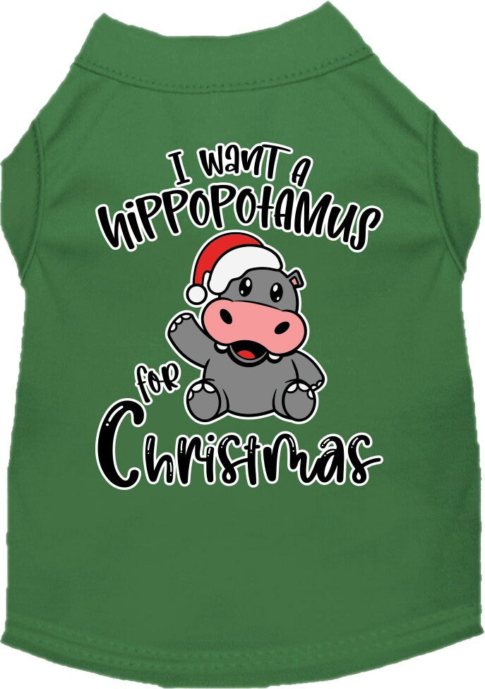 A festive Christmas shirt for dogs and cats featuring the phrase 'I Want A Hippopotamus For Christmas', made from soft cotton-polyester blend.
