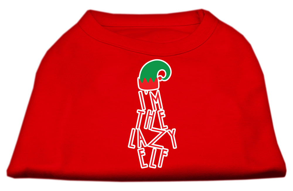 A soft and comfy Christmas shirt for dogs and cats, featuring the text 'I'm The Lazy Elf' in festive colors, perfect for holiday celebrations.