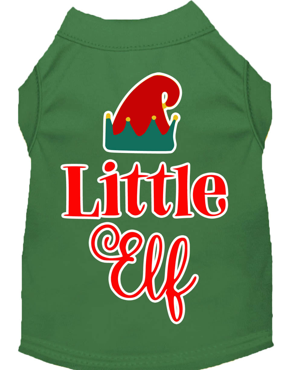 A festive Christmas shirt for pets featuring a 'Little Elf' design, suitable for both dogs and cats, made from soft and durable fabric.