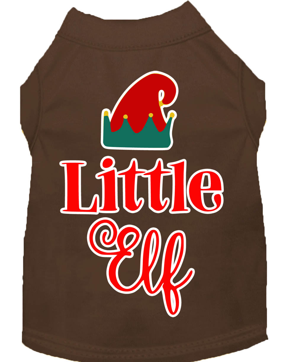 A festive Christmas shirt for pets featuring a 'Little Elf' design, suitable for both dogs and cats, made from soft and durable fabric.