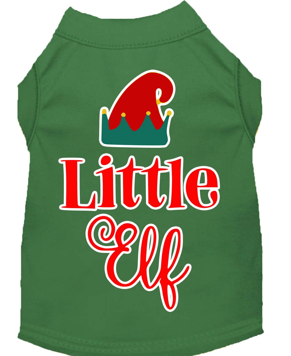 A festive Christmas shirt for pets featuring a 'Little Elf' design, suitable for both dogs and cats, made from soft and durable fabric.