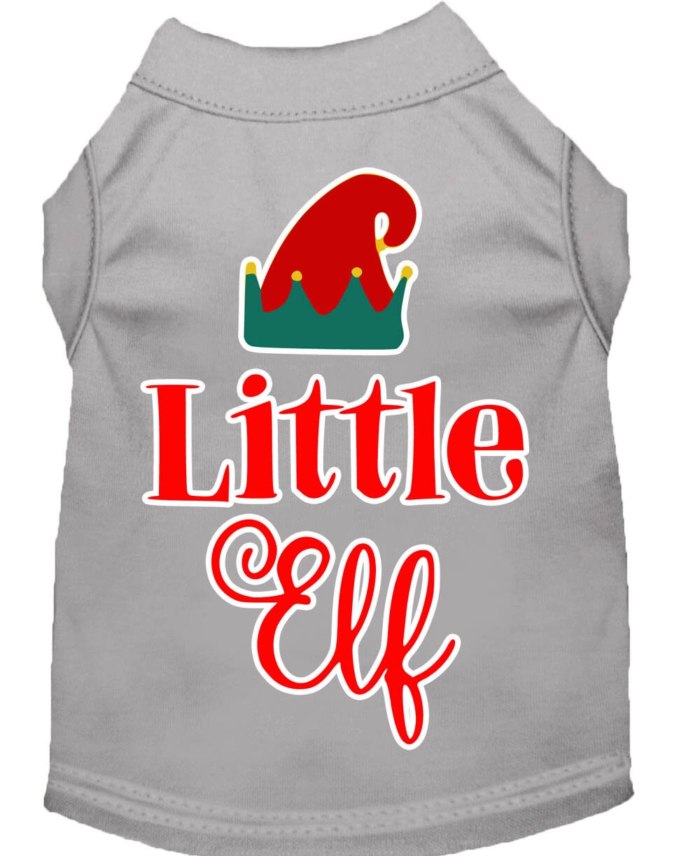 A festive Christmas shirt for pets featuring a 'Little Elf' design, suitable for both dogs and cats, made from soft and durable fabric.