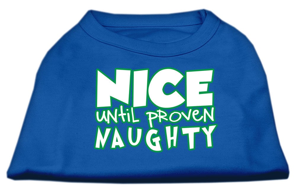 Christmas Pet Dog & Cat Shirt with 'Nice Until Proven Naughty' print, showcasing a festive design suitable for holiday celebrations.