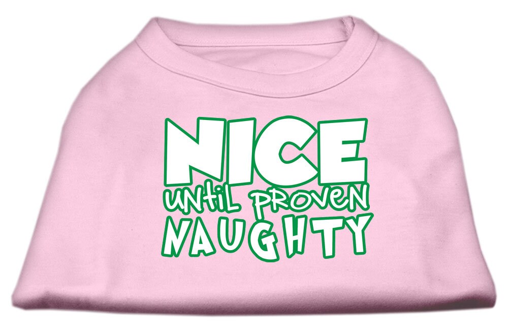 Christmas Pet Dog & Cat Shirt with 'Nice Until Proven Naughty' print, showcasing a festive design suitable for holiday celebrations.