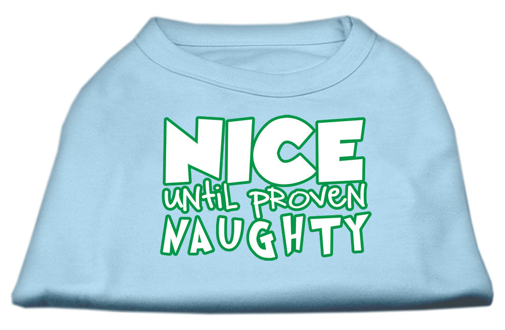 Christmas Pet Dog & Cat Shirt with 'Nice Until Proven Naughty' print, showcasing a festive design suitable for holiday celebrations.