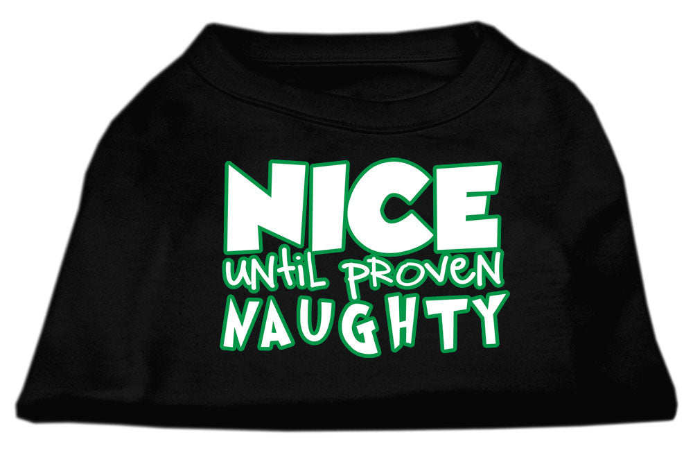 Christmas Pet Dog & Cat Shirt with 'Nice Until Proven Naughty' print, showcasing a festive design suitable for holiday celebrations.