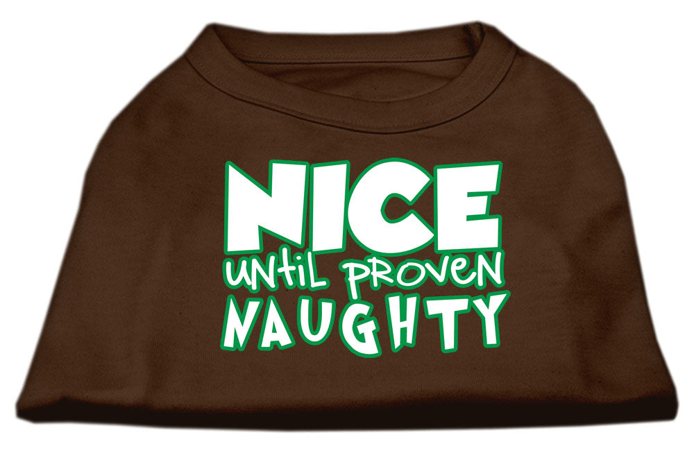 Christmas Pet Dog & Cat Shirt with 'Nice Until Proven Naughty' print, showcasing a festive design suitable for holiday celebrations.