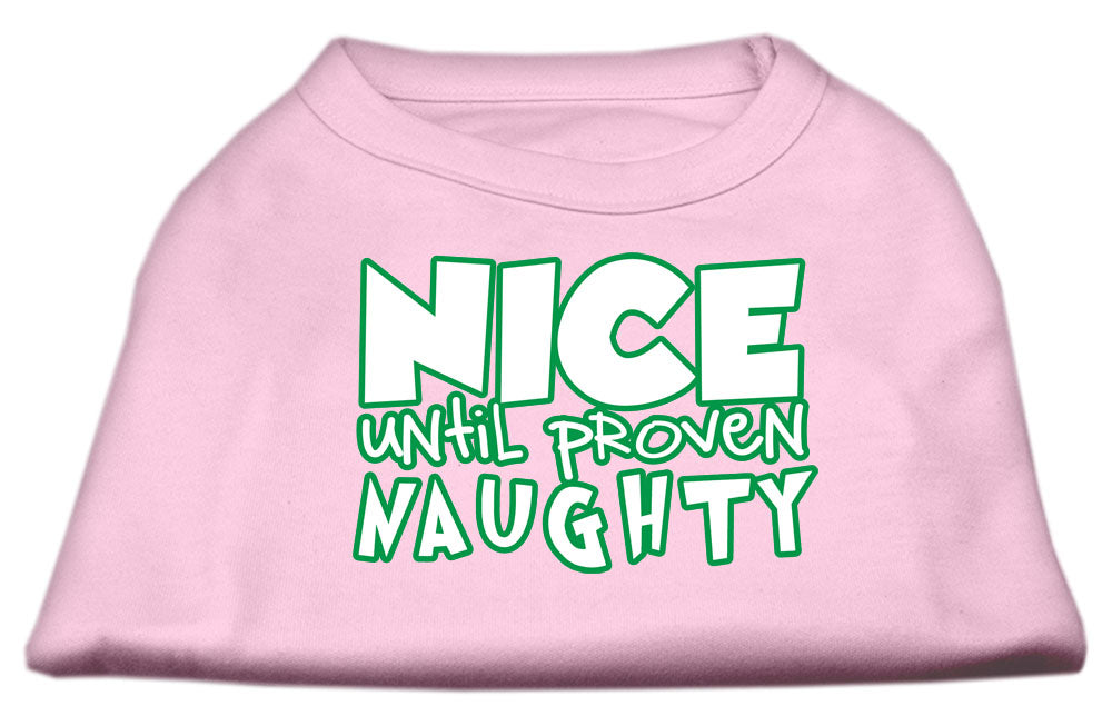 Christmas Pet Dog & Cat Shirt with 'Nice Until Proven Naughty' print, showcasing a festive design suitable for holiday celebrations.