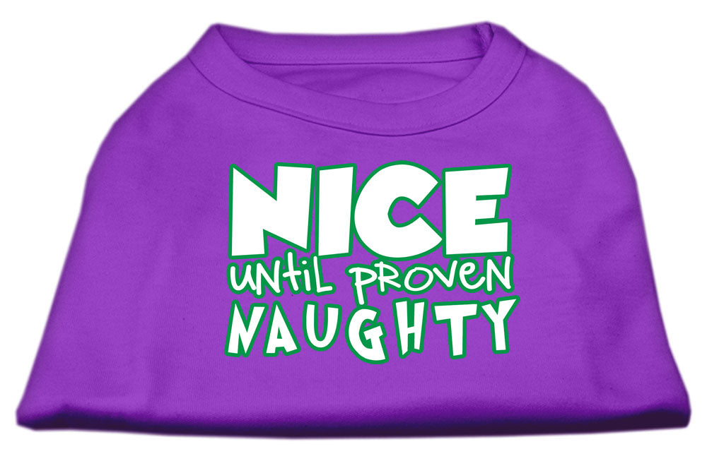 Christmas Pet Dog & Cat Shirt with 'Nice Until Proven Naughty' print, showcasing a festive design suitable for holiday celebrations.