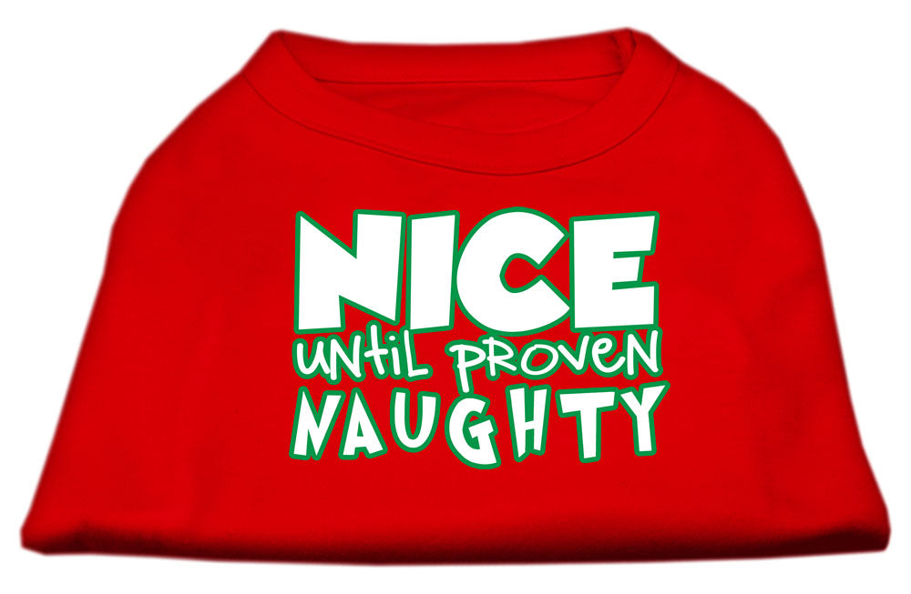 Christmas Pet Dog & Cat Shirt with 'Nice Until Proven Naughty' print, showcasing a festive design suitable for holiday celebrations.