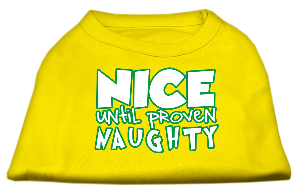 Christmas Pet Dog & Cat Shirt with 'Nice Until Proven Naughty' print, showcasing a festive design suitable for holiday celebrations.