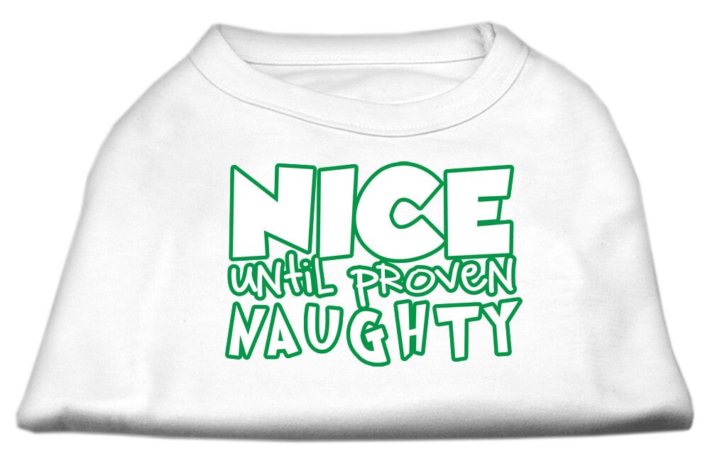 Christmas Pet Dog & Cat Shirt with 'Nice Until Proven Naughty' print, showcasing a festive design suitable for holiday celebrations.