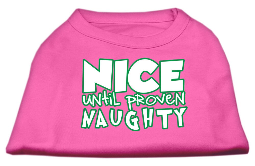 Christmas Pet Dog & Cat Shirt with 'Nice Until Proven Naughty' print, showcasing a festive design suitable for holiday celebrations.