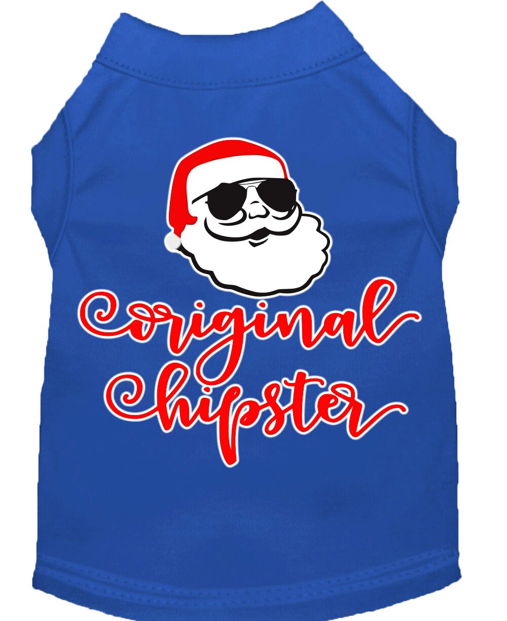 A stylish Christmas shirt for dogs and cats featuring the 'Original Hipster' design, made from soft cotton-polyester blend fabric.