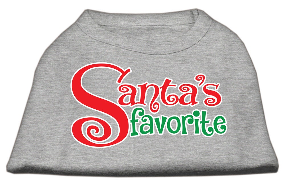 A festive Christmas shirt for dogs and cats, featuring the text 'Santa's Favorite' in a cheerful design, made from soft cotton and polyester blend.