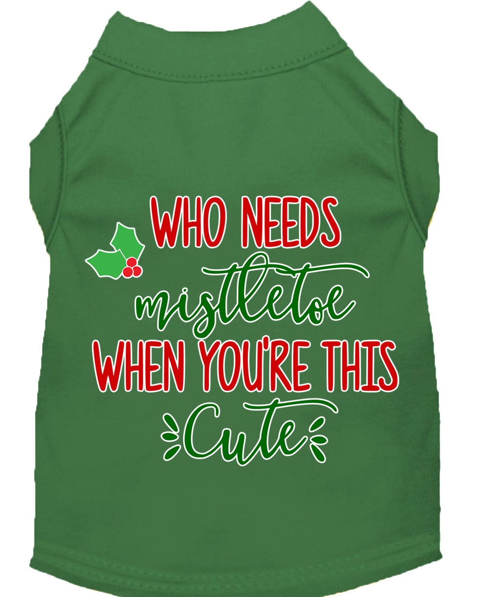 A festive Christmas shirt for dogs and cats, featuring the phrase 'Who Needs Mistletoe' in a playful design, perfect for holiday celebrations.