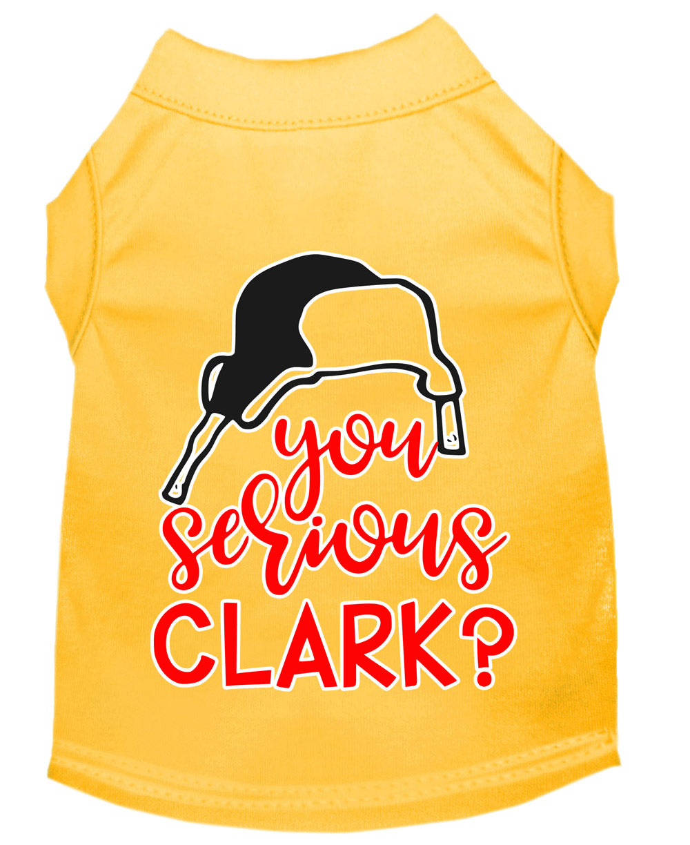 A festive Christmas shirt for dogs and cats featuring the phrase 'You Serious, Clark?' in a playful design, made from soft cotton and polyester blend.